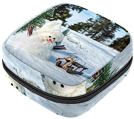 Sanitary Napkin Storage Bag, Feminine Product Pouches Portable Period Kit Bag for Girls Women Ladies Winter Christmas Snow Snowmen