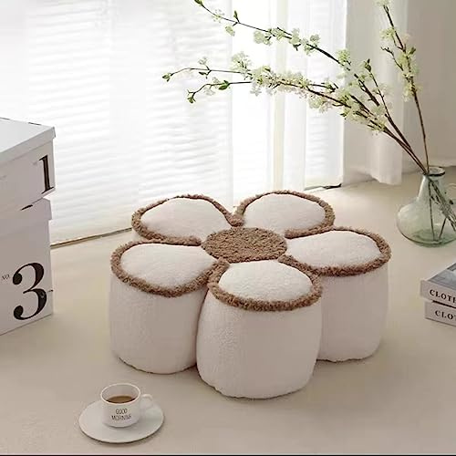 Flower Shaped Pouf Ottoman Soft Plush Foot Stool Flower Shaped Pillow Chair Cushion Shoe Changing Stool Shaped sitting stool Home Decorative Floor Seating for Living Room Bedroom(58x58x20cm, White)