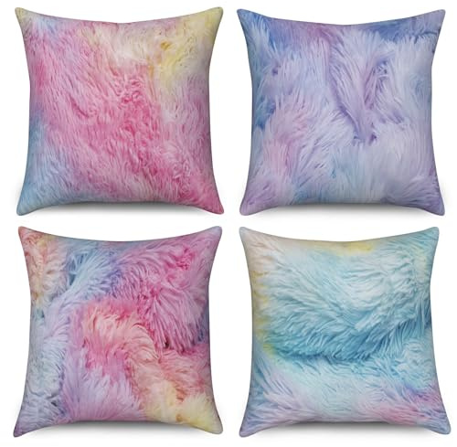 ASDCXZ Kissenbezug 60x60 cm 4er Set, Niedlich Bunt Plüsch Oberfläche Muster Sofa Dekokissen Kissenbezüge Kissenhülle Waschbar Polyester Textil Outdoor Kopfkissenbezug Kissen Bezug