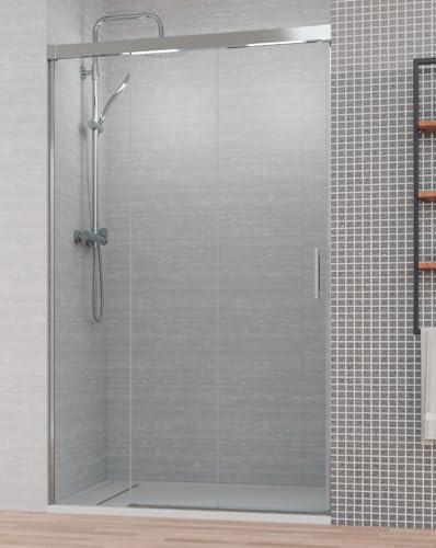 Mampara de Ducha Frontal Corredera 3 Hojas | 2 Puertas Correderas + 1 Fijo | Cristal Templado 6mm Antical | 195cm Altura | Perfil Cromo Brillo 100 cm (Adaptable 97-100cm)