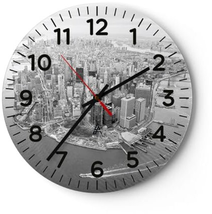 Modern Wanduhr New York Landschaft Die Architektur 30x30cm Rund Klein Wand Uhr Glas Analog Zimmeruhren Küche Büro Wohnzimmer Glasuhr Wall Clock Dekoration Design Küchenuhr C4AR30x30-5294
