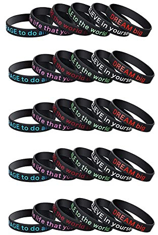 ELGE 30-Teiliges Motivationsarmbänder-Set, Schwarz, Motivierende Silikonarmbänder, Motivierende Silikonarmbänder für Männer und Frauen, Schwarz