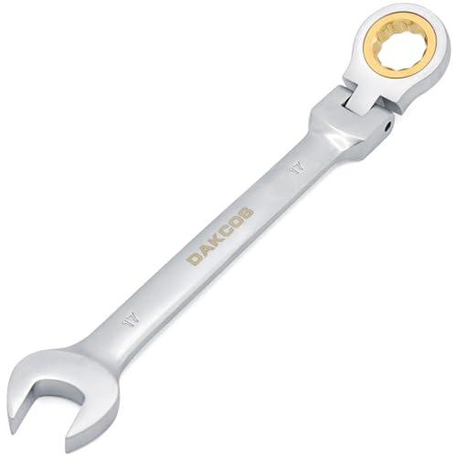 DAKCOS Llave Fija Carraca Articulada 180° 17mm 72 Dientes Cr-V Satinado | Llave de trinquete articulada Llave combinada