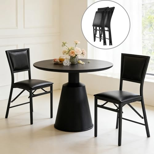 COSTWAY 2er Set Esszimmerstühle klappbar, Klappstühle Küche, Küchenstühle Kunstleder gepolstert, klappbarer Stuhl mit Metallrahmen, Esstisch Stühle für Küche, Esszimmer & Restaurant, schwarz