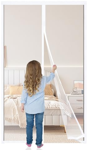 Magnetic Fly Screen Door 120x210cm,Anti Mosquito Mesh Fly Curtain Nets,Easy to Install, Without Drilling,Keep Fresh Air in,Ideal for Patio Balcony Living Room,White