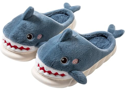 YILANLAN Women Men Slippes Cute Animal Shark Slippers Adult Cozy Plush Warm Winter House Slippers (Blue, Adult, Women, 8.5, Numeric Range, US Footwear Size System, 9, Medium)