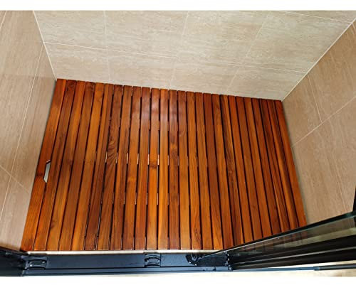 Duschmatte aus Teakholz für Wohnmobile, 30 50 70 80 cm, Badefüße, Plattform, erhöhte Badematten, rutschfest, gefliester Boden, Lattenrostmatten für Innen- und Außenduschkabinen, dunkel (55 x 110 x