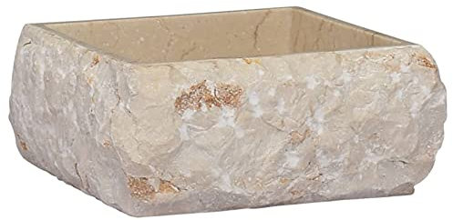 Gecheer Lavandino,da Bagno,Appoggio,in Marmo,Crema,30x30x13 cm,Lavabo da Bagno Appoggio,Lavandino Quadrato,Lavabo Quadrato,Lavandino in Marmo,Lavandino d'Appoggio