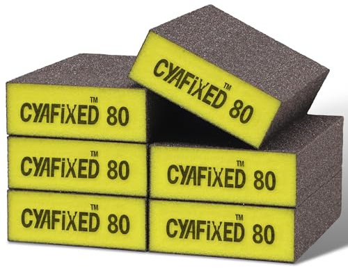 CYAFIXED Schleifschwamm, 80 grobe Körnung, Nass- und Trockenschleifblöcke, waschbar und wiederverwendbar, Schleifpapierblöcke für Metall, Holz, Möbel, Malerei, Handwerk, Auto, Polieren, 6 Stück
