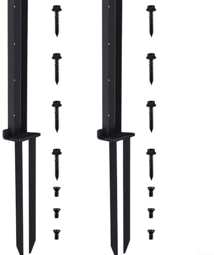 2 Pack Fence Post Anchor Kit, Heavy Duty Steel Fence Post Repair Stakes, Fence Post Anchor Ground Spike for Repairing Tilted Broken Wooden Fence Post, Black(2pcs)