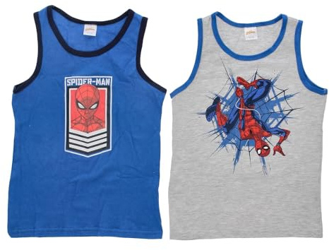 2er Spiderman Unterhemd für Jungen - Kinder Tank Top Hemdchen Unterwäsche Sommer Kinder Geschenk (DE/NL/SE/PL, Numerisch, 134, 140, Regular, Grau/Blau)