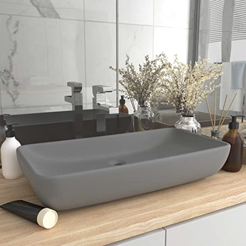 Lavabo de luxe en céramique rectangulaire gris clair mat 71 x 38 cm, LAPOOH évier de salle de bain, lavabo de salle de bain, lavabo maison de Banho, meuble lavabo sur plan