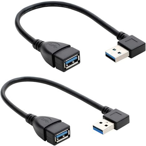 talNite 2PCS SuperSpeed USB 3.0 Extension Data Cable,90 Degree Male to Female Adapter Right Angle Extender Cable,Short USB Extension Cables for Devices with USB Port (20cm, 8in)
