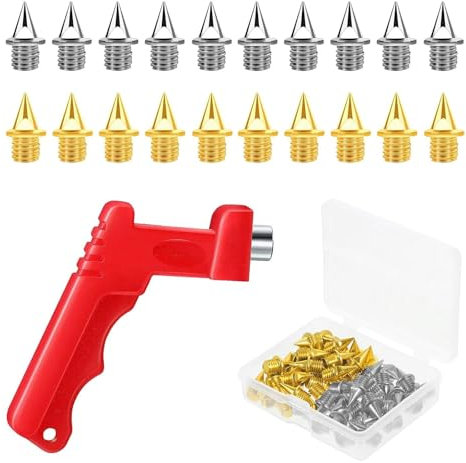 KHDULQ 50 Stück Schuhspikes, 5mm Edelstahl Ersatz Spikes, Leichtathletik Laufschuhe Spikes, mit Spikeschlüssel, Zubehör für Sportschuhe für Track Schuhe Laufen Wandern Cross-Lauf Speerwurf
