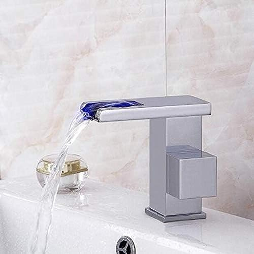 Kitchen Sink Taps Basin Faucet Chrome Led Faucet Waterfall Faucet Square Bathroom Basin Faucet Sink Mixer with Two Pcs 50Cm Plumbing Hoses-Tall Chrome No Led,Led Short Chrome