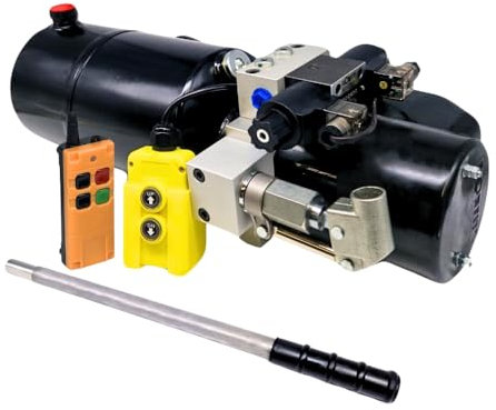 Flowfit 12 V DC doppeltwirkendes Hydraulik-Netzteil, 1,6 kW Stahltank, Ersatz-Handpumpe und kabellose Fernbedienung (Reservoir: 8 Liter)