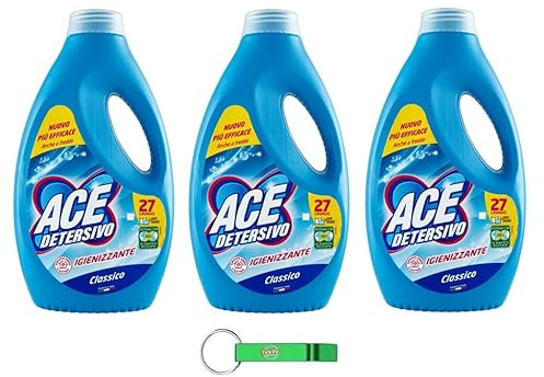 3x ACE Detersivo Lavatrice CLASSICO - Waschmaschine Flüssig Flüssigwaschmittel - Wirksam bei allen Arten von Flecken,27 Wäschen 1350ml + Beni Culinari Kostenloser Schlüsselanhänger