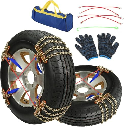 SCITOO Schneeketten für PKW, Pickup, LKW, SUV, universelle Notfall-Reifen-Zugkette, rutschfest, verdickt, Breite 205, 215, 225, 235, 245, 255, 265 mm, 8 Stück