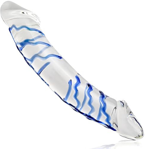 Xtoyz4U Realistic Glass Double-Ended Dildos, 11 inch Huge Blue Swirl Rock Hard Large Crystal Penis Dildo with Vivid Glans for Double Sided Anal Butt Plug G-spot Stimulator Adult Sex Toy