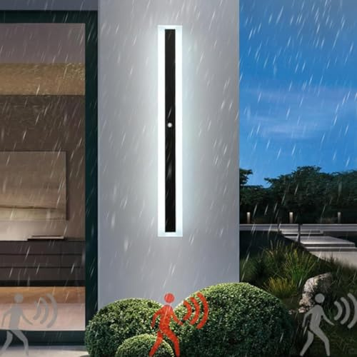 Außenwandleuchten mit Bewegungsmelder LED Wandleuchte Aussen Gärten Wasserdicht IP65 Wandlampe 3000K/4000K/6000K Modern Lange Aussenlampe Villa Garage Wohnzimmer Terrassen (A Weißes Licht,150cm)