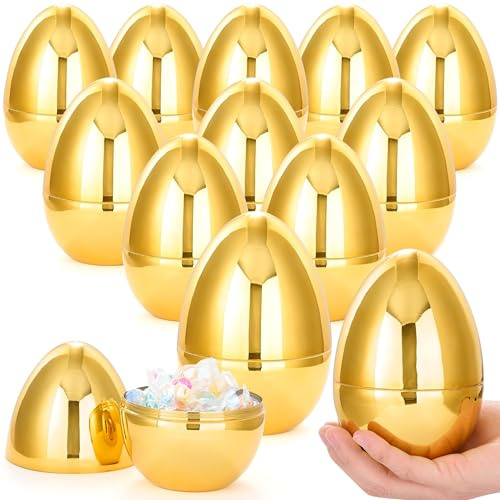 JOYIN 6 huevos gigantes de oro, huevos de Pascua de plástico metálico de 6 pulgadas, huevos sorpresa vacíos rellenables para el juego de búsqueda de huevos de Pascua, juguetes para niños pequeños,