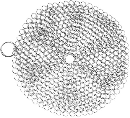 Cabilock Cast Iron Scrubber Stainless Steel Pot Brush Small Lightweight for Skillet Pan Wok Oven Cleaning