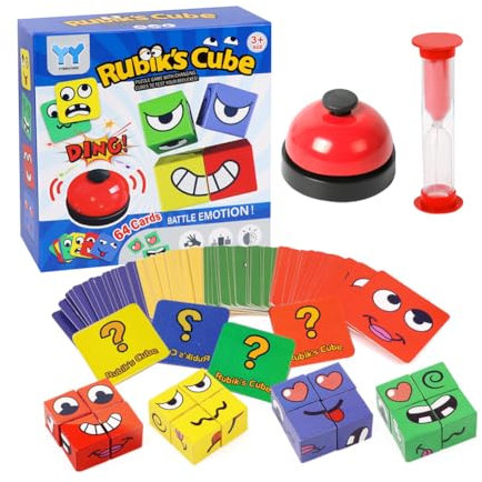 Face Changing Magic Cube,Kinder 3D Puzzle Face Changing Magic Cube,mit Glocke and 1min Sanduhr,für Kinder DIY Früherziehung,Interaktion,Bildungs bausteins Spielzeug