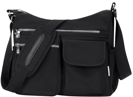 NOTAG Crossbody väskor för kvinnor vattentät flera fickor handväska axelväska lätt stor crossbody-väska messengerväska, Svart-uppgradering, en storlek