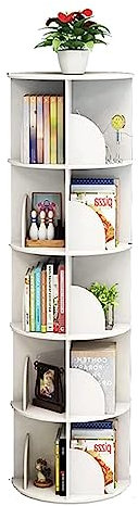 360° drehbares Bücherregal mit 6 Ebenen, rund, weiß, Bücherregal für kleine Räume, flexibles stehendes Bücherregal, Organizer für Zuhause, Ecke, moderne und platzsparende Möbel