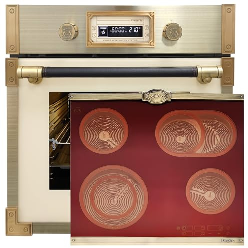 Kaiser Four à pyrolyse EH 6427 ElfAD+KCT 6185 IRotEm, rétro pyrolyse - Four encastrable 73 l - Verre de couleur ivoire 60 cm + plaque vitrocéramique rétro - Plaques métalliques bronze - 4 QickHeat