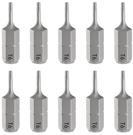 sourcing map 10 punte per cacciavite Torx T6 da 1/4 di pollice con gambo esagonale da 25 mm di lunghezza a stella magnetica a 6 punte esagonali punte esagonali in acciaio S2 per avvitatore elettrico a