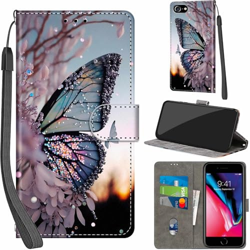 Handyhülle für iPhone 7/8 / iPhone SE Leder Wallet Tasche Schmetterling