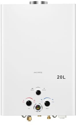 Scaldabagno a Gas 20L, All'aperto Portatile Scaldabagno Istantaneo a Propano Con Display Digitale Multi-Protezione Parete senza Serbatoio Scaldacqua Istantaneo Automatico