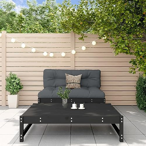CINDERFUL 2-TLG. Garten-Lounge-Set Schwarz Massivholz Kiefer,GartenloungeSet aus massivem Kiefernholz Modulares LoungeSet für Garten, Terrasse und Balkon Gartensitzmöbel