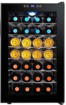 IUBGFTO Enfriador de Vino termoeléctrico con Capacidad para 28 Botellas con Controles de Temperatura Digitales: Potencia de enfriamiento silenciosa y sin Vibraciones, 6 estantes, Negro
