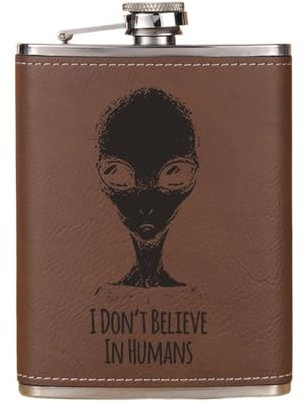 Flasque portable en métal 304 en acier inoxydable 304 en cuir synthétique pour whisky, vin, alcool, vodka, flagon, boisson, cadeau avec entonnoir (marron extraterrestre)