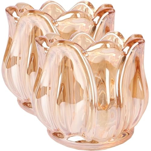 VICASKY Teelicht Rosa Glas Kerzenständer Teelichthalter Teelichtgläser Votivkerzenhalter für Hochzeit, Party, Heimdekoration Teelicht-Kerzenhalter aus Glas, Tulpen-Teelichthalter 2 Stück