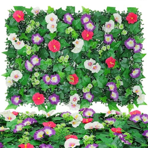 AQCQDQ Pflanzenwand Outdoor, 60 x 40 cm Kunstpflanzen Wand, Künstliche Prunkwinde Pflanzen Deko für Garten Hinterhof im Freien und Indoor Dekoration (Farbe Mix 02)
