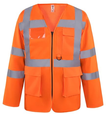 Brook Hi Vis Yoko Premium Hi Vis Vest Zipped Long Sleeve Safety Vest with Pockets – High Visibility Hi Vis Vest with Pockets for Construction, Warehouse, Duties - Work Tops for Men
