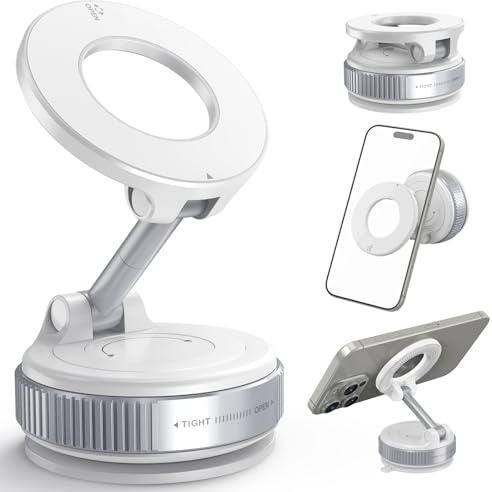 HOMEASY Soporte Movil Coche Magnetico con Ventosa Ultra Fuerte Diseño Compacto y Ajustable 180 Grados Vertical 360 Grados Horizontal Compatible con iPhone 16 15 14 13 12 MagSafe y Otros Dispositivos