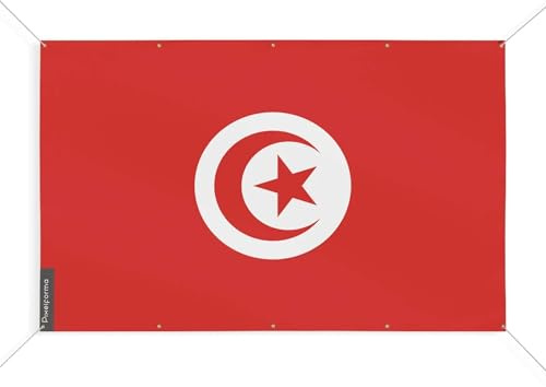 Drapeau Tunisie 10 Oeillets en Plusieurs Tailles (S) 80 x 120 cm