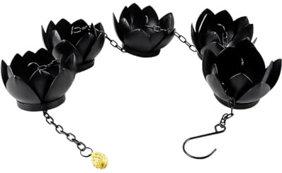 Orivin Rain Chain, Outdoor Lotus Drainage Chain Garden Decoration, 5 Cups Black Metal Rain Catcher Divert Rainwater for Indoor/Outdoor