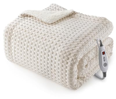Luxury Heated Blanket, Electric Throw Blanket with 6 Heat Settings, LCD Controller, 10-Hour Auto Shut-Off, Heating Throw Blanket for Sofa, Machine Washable, Single 130 x 160 cm, Beige