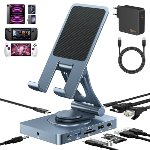 NEWQ USB-C Hub 11-in-1 inkl. 100W Netzteil & faltbarem Ständer: 4K HDMI@60Hz, 3X USB-A/C, SD/TF, LAN für iPad Pro/MacBook/Steam Deck (Samsung, ROG Ally)