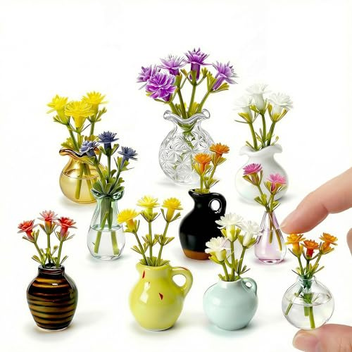 Mini Vase Magnets for Fridge - 10-Pack Mixed Ceramic and Glass Bud Vases - Slam-Proof for Mom, Teachers, Coworkers and Office Decor