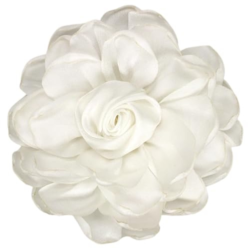 CREATCABIN Broches Grandes de Rosa Beige Broche de Flor de Satén Alfileres de Solapa Broche de Camelia de Seda de Gran Tamaño para Mujer Boda Fiesta Baile Banquete Vestidos Traje Ceremonia 105~110mm