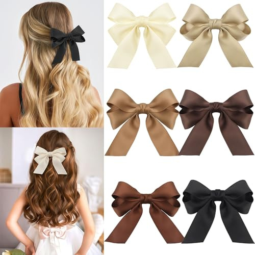 Xanthelle Lazos para el cabello, 6 piezas de lazos de satén para niñas y mujeres, Accesorio suave para el cabello con pinza, Lazos sedosos para el cabello