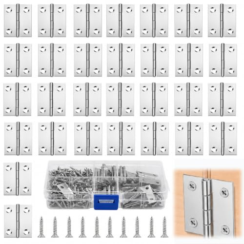 30 PCS Small Door Hinges, 25mm Stainless Steel Folding Door Butt Hinges | Mini Cabinet Hinge, Internal External Door Hinge, Bearing Hinges, 120PCS Screws & Box Included for Window Closet Wooden Boxes