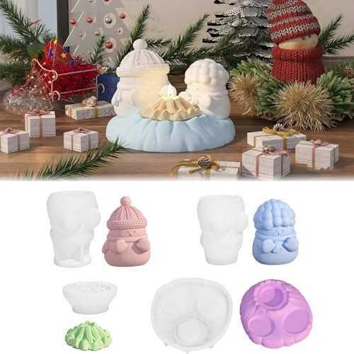SVOCK Silikonformen Gießformen Schneemann Set, 4 Stück Gießform Weihnachten Kerzenhalter Silikonform Weihnachten, 3d Weihnachten Schneemann Lagerfeuer Silikonform Gipsform für Diy