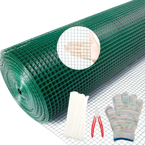 Vorlaxen Hardware Cloth 1/2inx36inx100ft, Chicken Wire Fencing Vinyl PVC Coated Welded Wire Mesh Animal Coop Garden Plant for Rabbit Snake Rodents Foxes Groundhogs Poultry Netting Cage Farm Protection